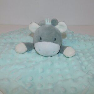 Baby Kiss Giraffe Cow Bull Gray White Blue nubby Security Blanket Plush lovey
